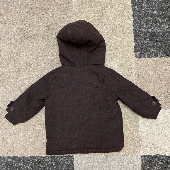 TIMBERLAND chocolate brown wool blend button down hooded coat size 12 month - Picture 8 of 9